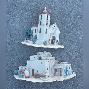 Vintage BURWOOD Wall Plaque Southwest Cowboy Adobe House Aztec Cactus Skull Lot